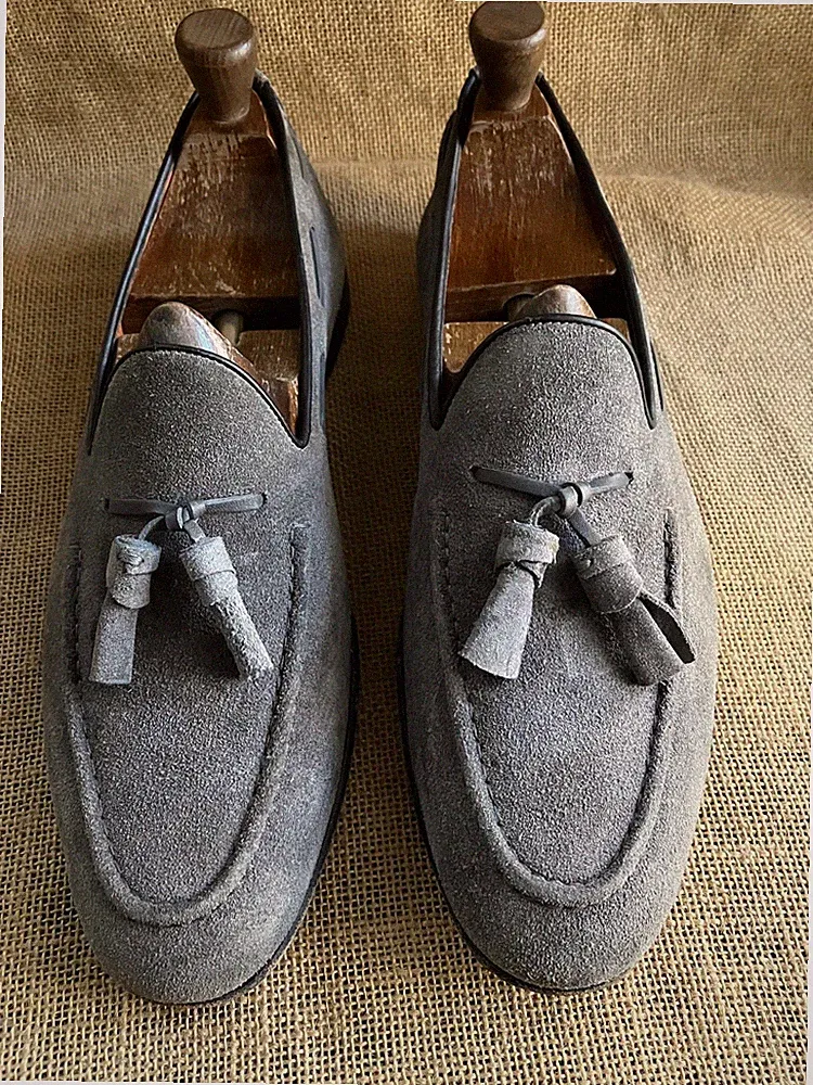 Santoni Herren Grau Wildleder Quaste Halbschuhe Größe UK 8 || US 9