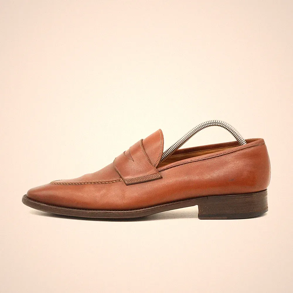 Santoni Herren Penny Loafer Braun Leder Handgefertigt Slipper EU 45,5