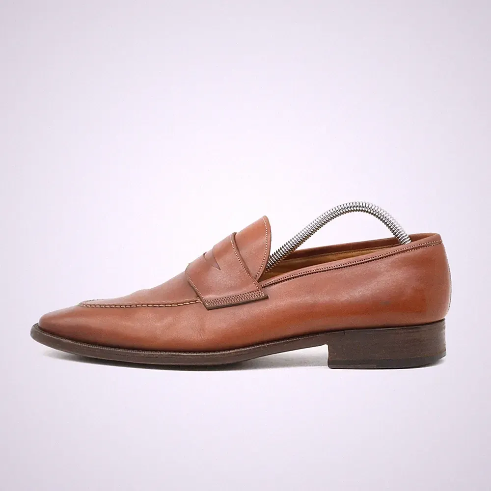 Santoni Herren Penny Loafer Braun Leder Handgefertigt Slipper EU 45,5