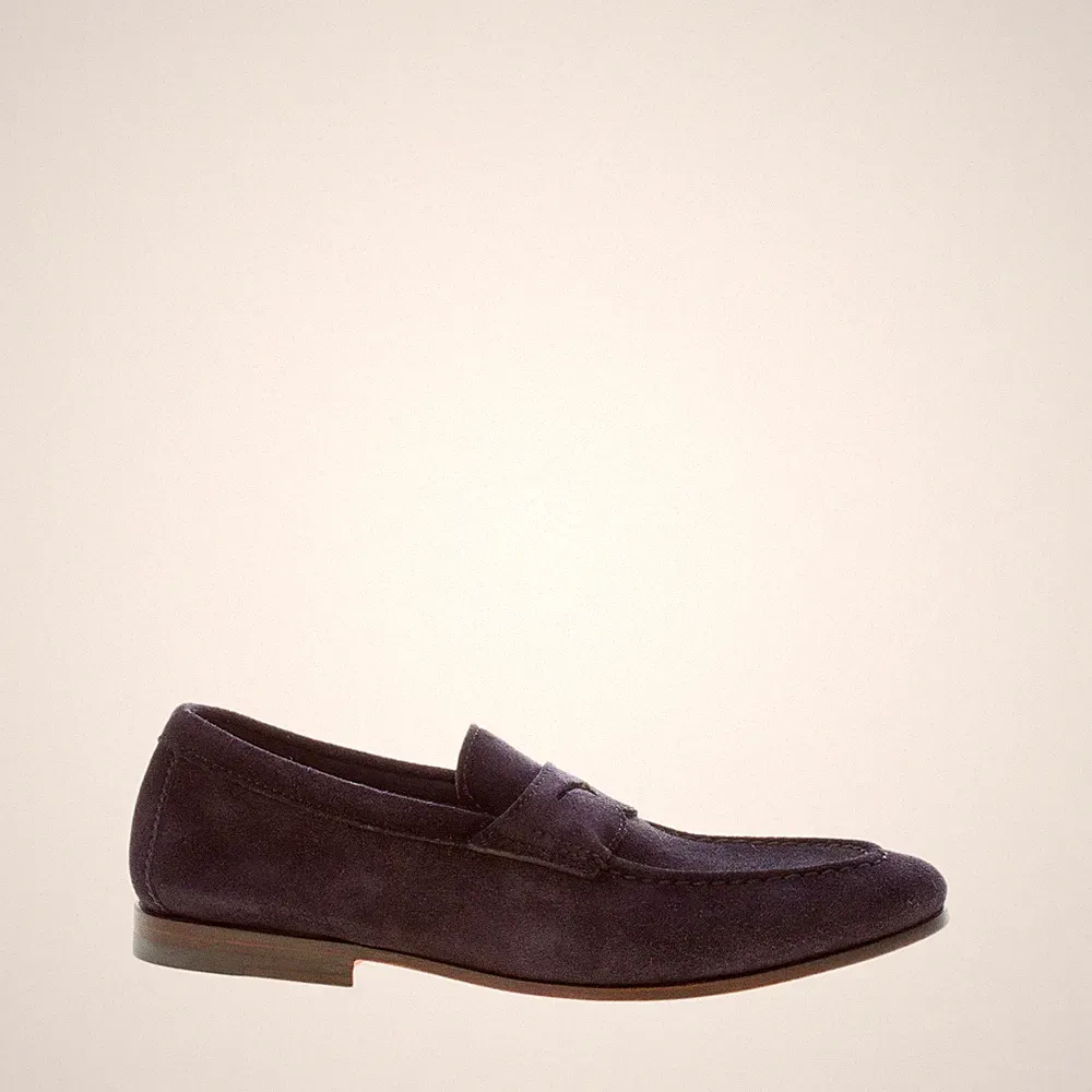 SANTONI herren schuhe dunkelblau suede loafer reverse Goodyear konstruktion