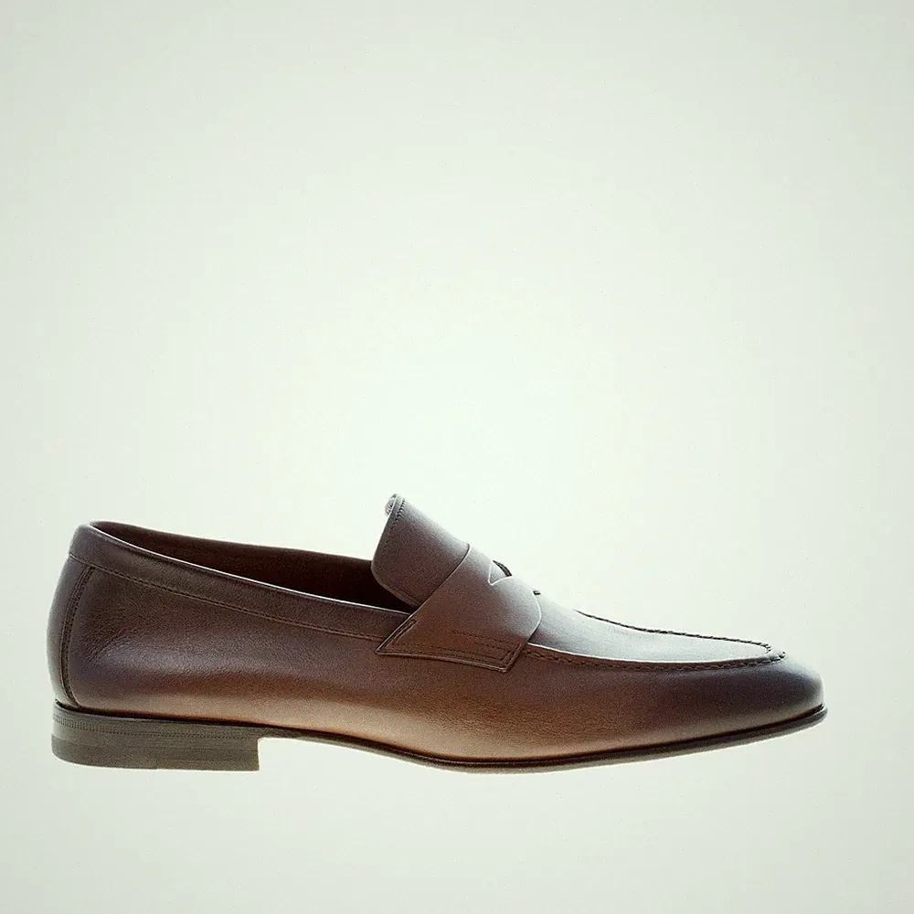 SANTONI herren schuhe dunkelbraun schattiertes Leder penny loafer
