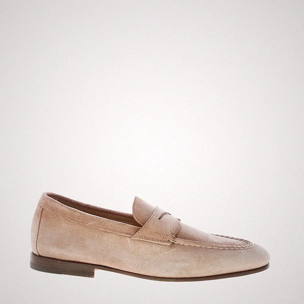 SANTONI Herren Schuhe Halbschuh Klassisch Wildleder Beige Antik Handarbeit Goodyear