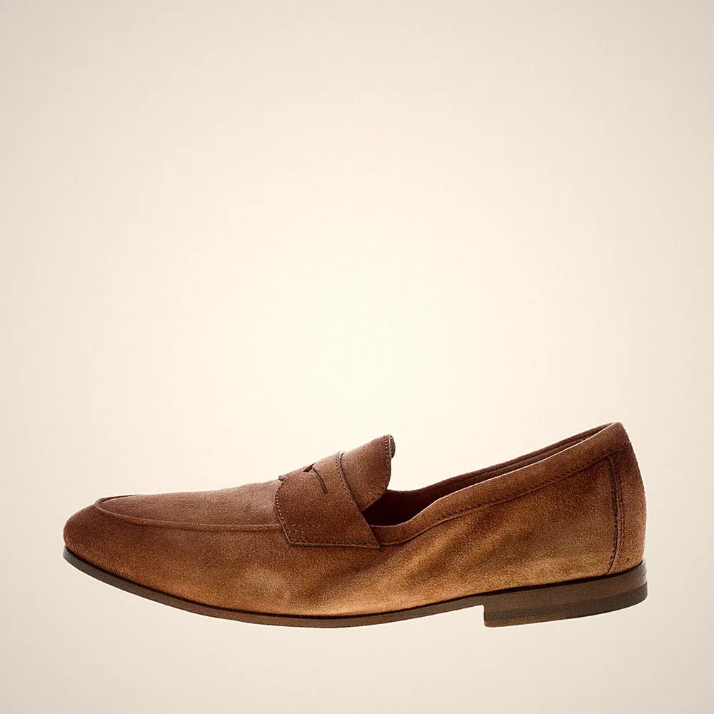 SANTONI herren schuhe Made in Italy Braun delavè Veloursleder Penny Loafer