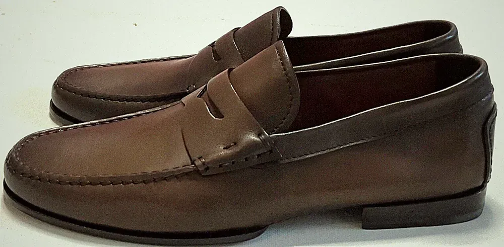 Santoni Herren Schuhe, Santoni Herren Leder Loafers, Santoni Mokassins, Braun.