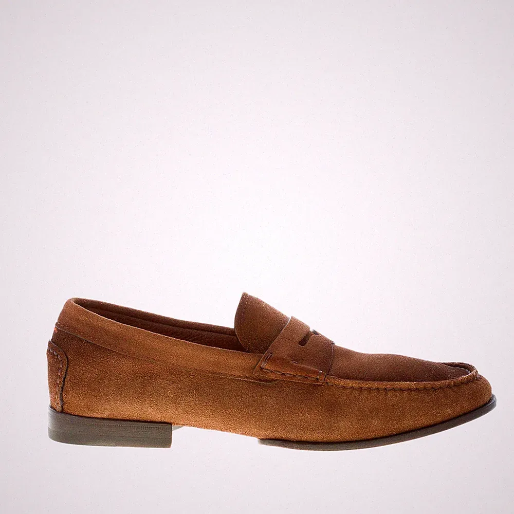 SANTONI herren schuhe tabak braun delavè suede penny loafer Flexible sohle