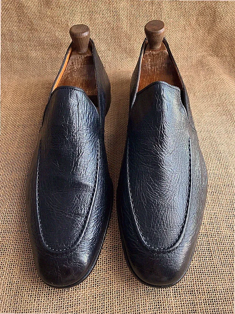 Santoni Herren Schwarz Kiesel Narben Leder Slipper Halbschuhe Größe UK 9 F ||...