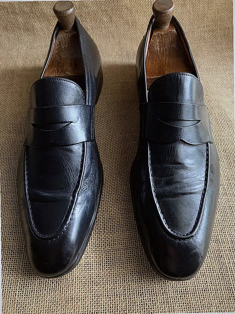 Santoni Herren Schwarz Leder Penny Halbschuhe Größe UK 10 || US 11 D