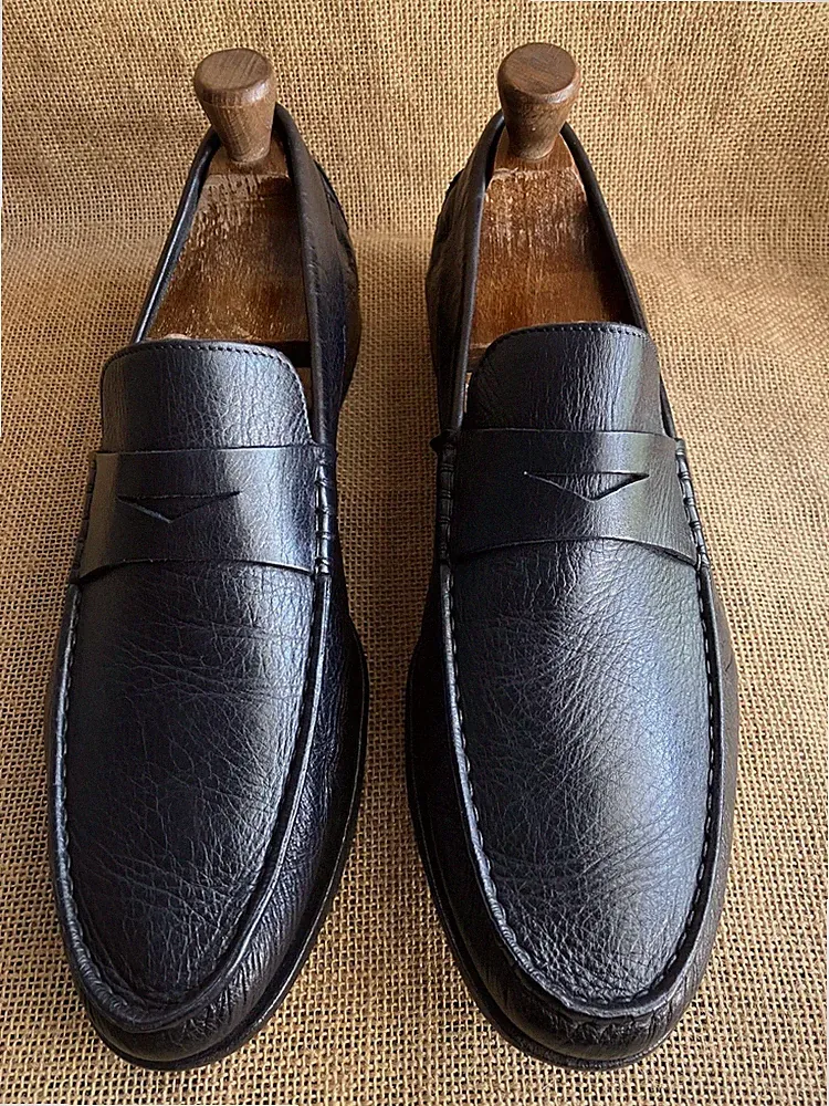 Santoni Herren Schwarz Leder Penny Halbschuhe Größe UK 8,5 || US 9,5