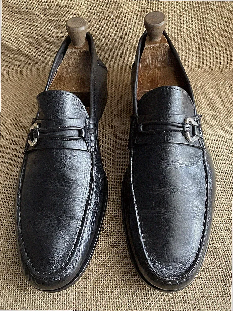 SANTONI Herren Schwarz Leder Slipper Halbschuhe Größe UK 10,5 || US 11,5 D