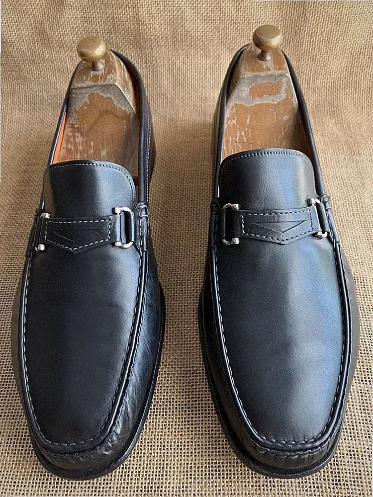 SANTONI Herren Schwarz Leder Slipper Halbschuhe Größe UK 11 || US 11,5 EE