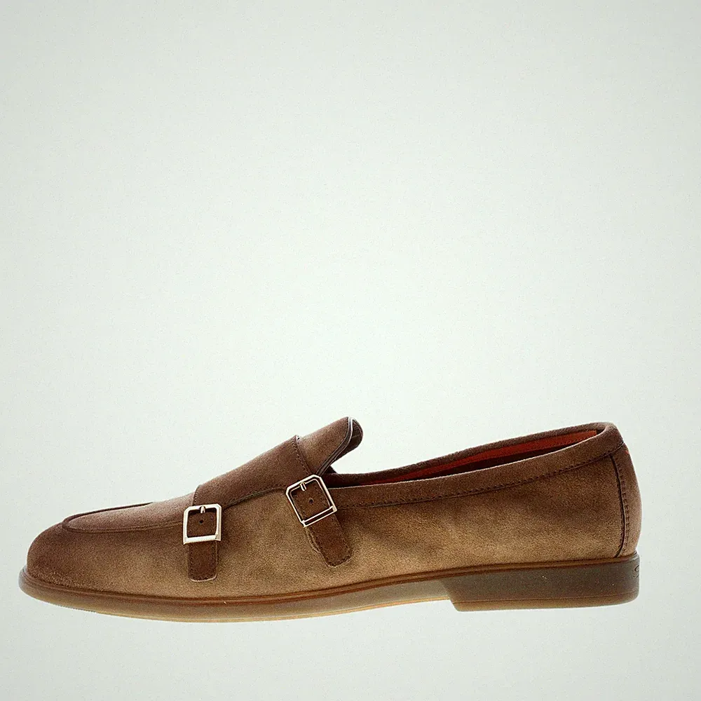 SANTONI Herrenschuhe Halbschuh Doppelschnalle aus edlem Wildleder Delavé braun