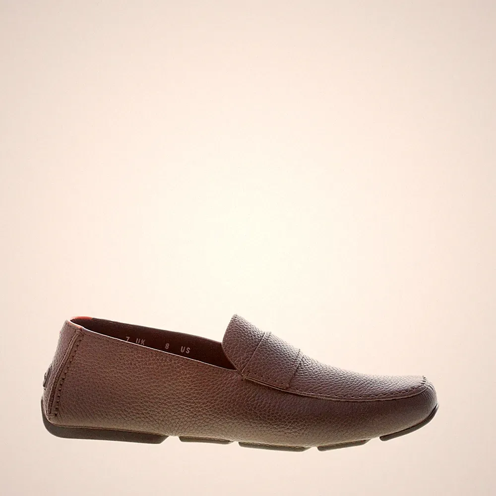 SANTONI Herrenschuhe Halbschuh Driver Leder gehämmert braun mit Schlaufe