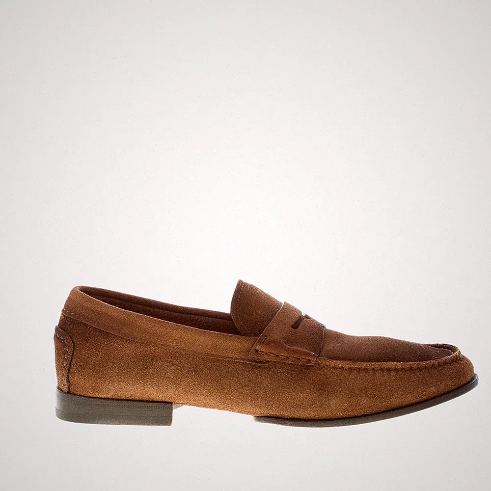 SANTONI Herrenschuhe Klassischer Halbschuh Penny Edel Wildleder Delavè Tabak