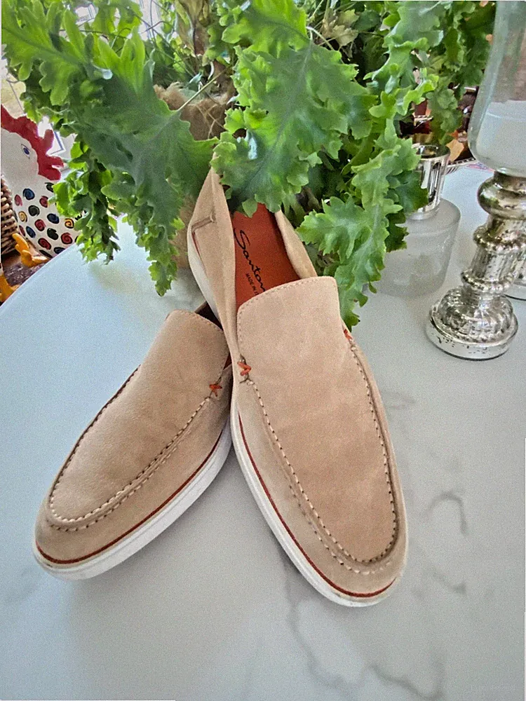 Santoni Italian Luxury Suede Loafers – Beige / Sand – Fits approx. EU 39/40
