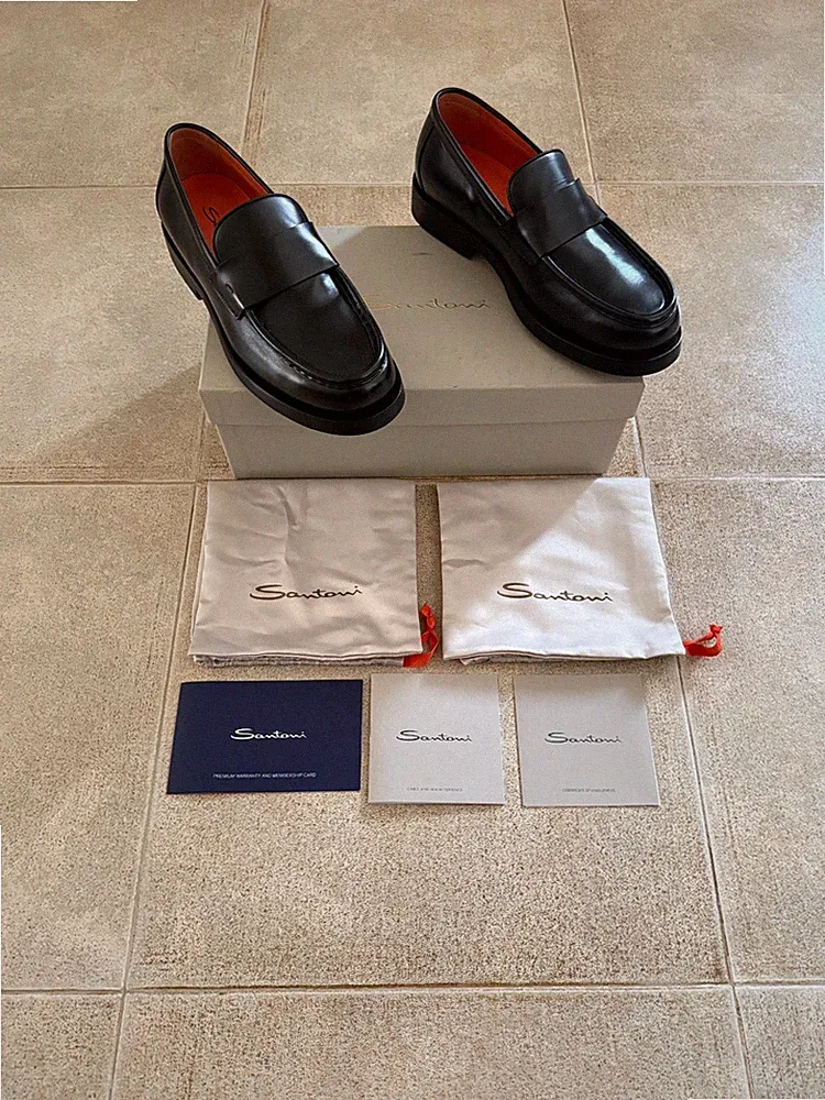 Santoni Leder PENNY schwarz Halbschuh Halbschuhe 42EU 7,5 UK (8,5 US) Luxus 790€