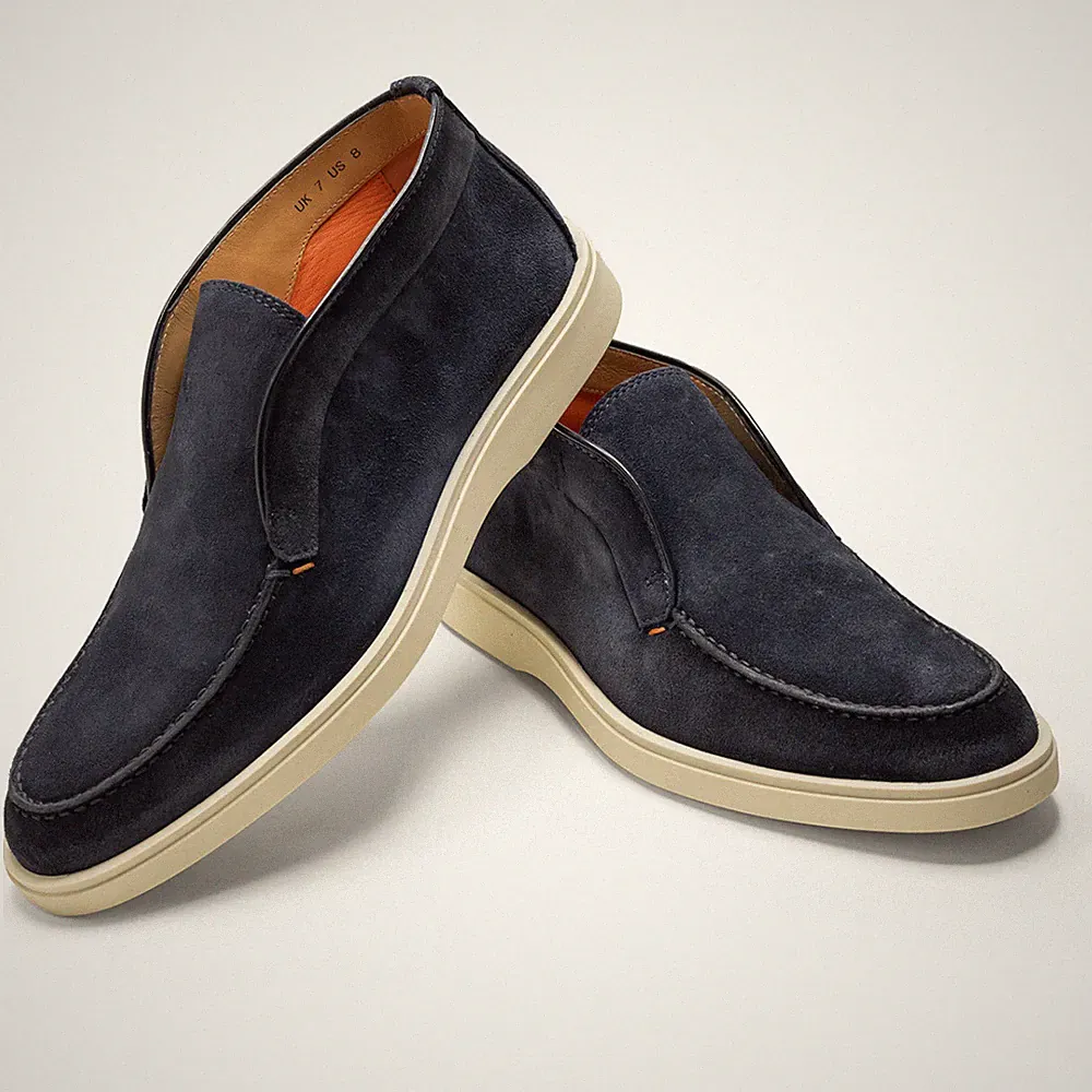 Santoni Loafer in Dunkelblau mit umlaufender Naht aus Veloursleder