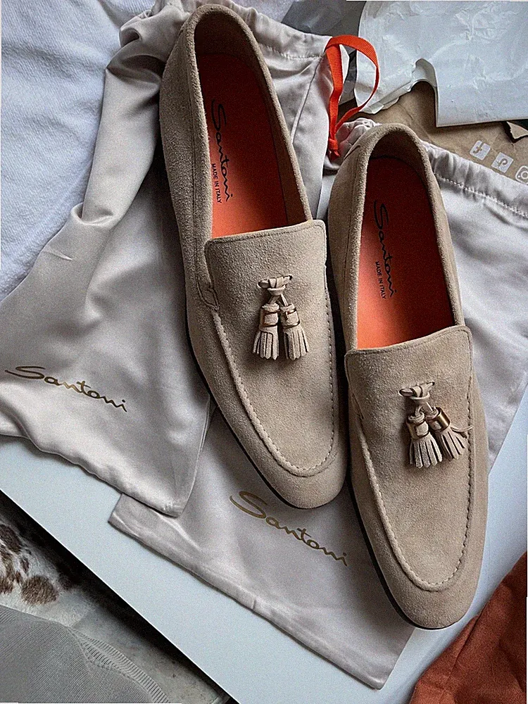 Santoni Loafers Beige With Tassels Size 44 Eu 11 Us 10 Uk Factory New New 580