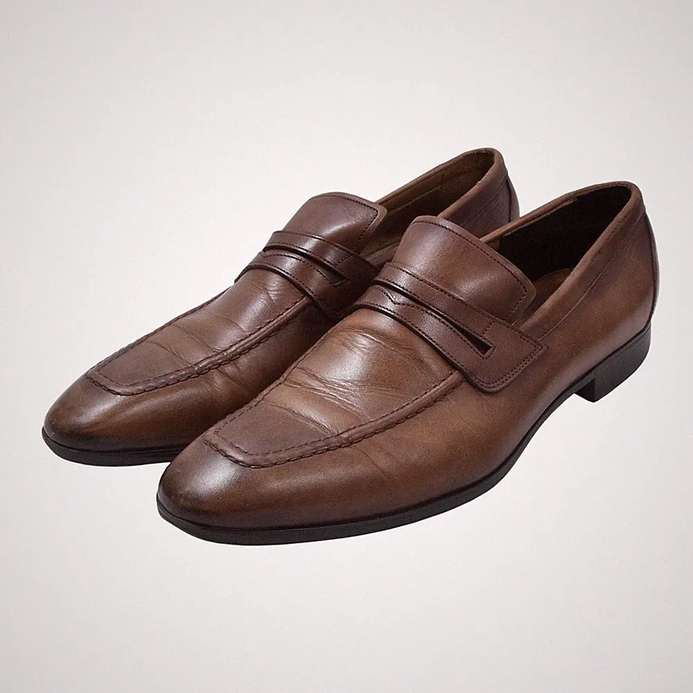 SANTONI Loafers Schuhe Gr 8 Shoes Made in Italy Classic Braun Menswear Leather