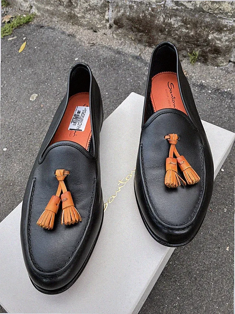 SANTONI MOKASSIN ECHTLEDER GR 43 Schwarz Orange UVP 850,00