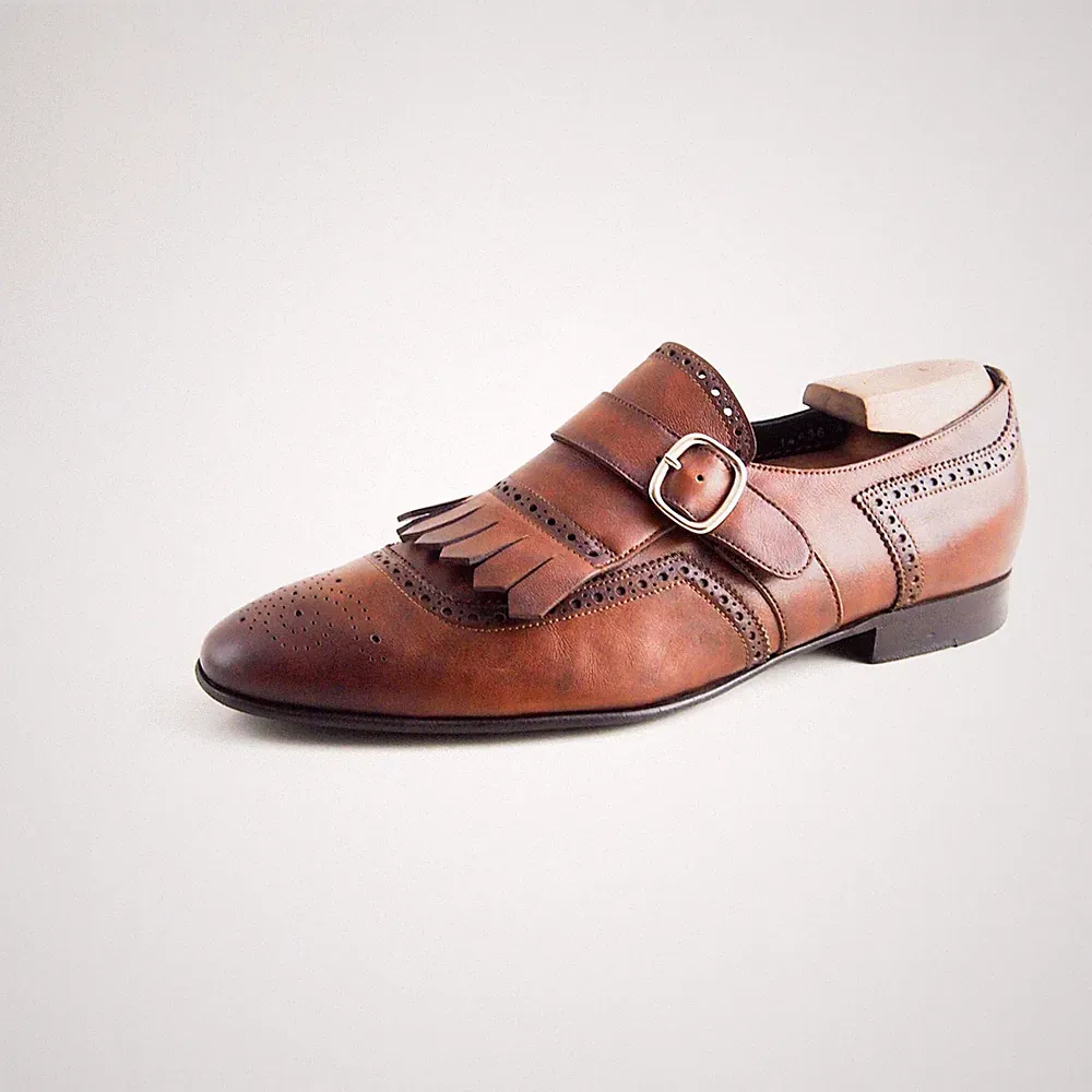 Santoni Monk strap Loafer Fransen Braunes Leder Herren Schuhgröße US 11 E Eu 44