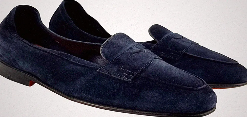SANTONI Navy Blue Suede Loafers UK 4 EU 37