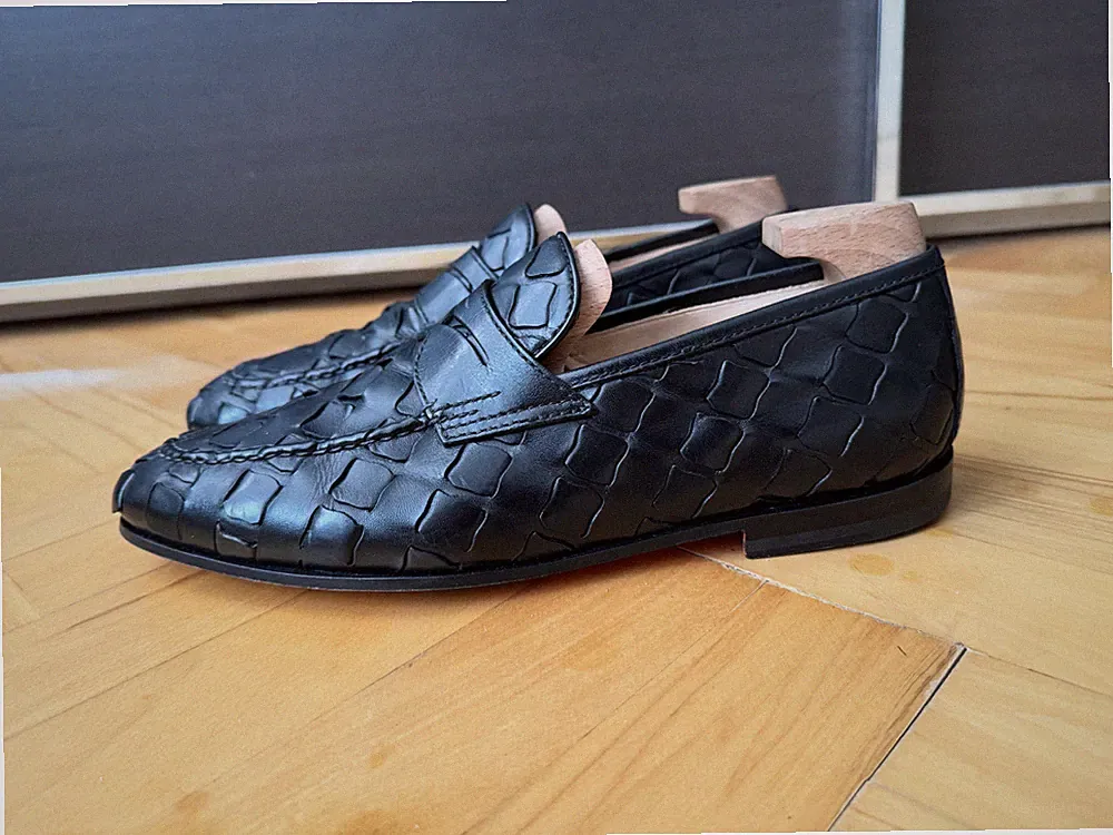 Santoni Rethink - Business Shoes - Woven Penny Loafer - Black - 9UK