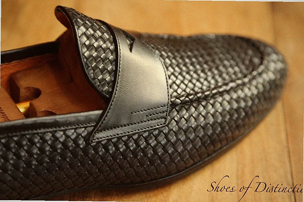 Santoni schwarz geflochtenes Leder Penny Schuhe Halbschuhe Herren UK 10 F US 11