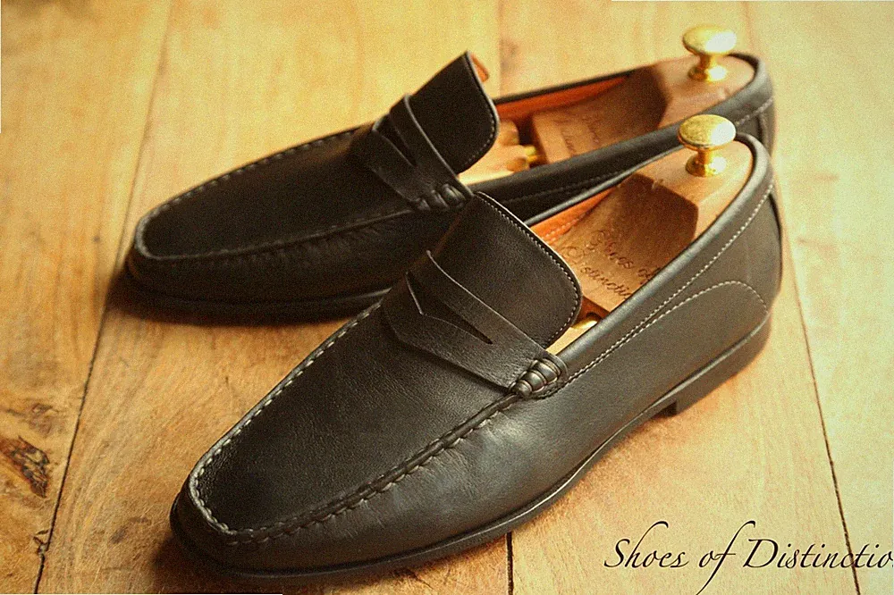 Santoni Schwarz Leder Penny Schuhe Halbschuhe Herren UK 8 EE US 9 EU 42