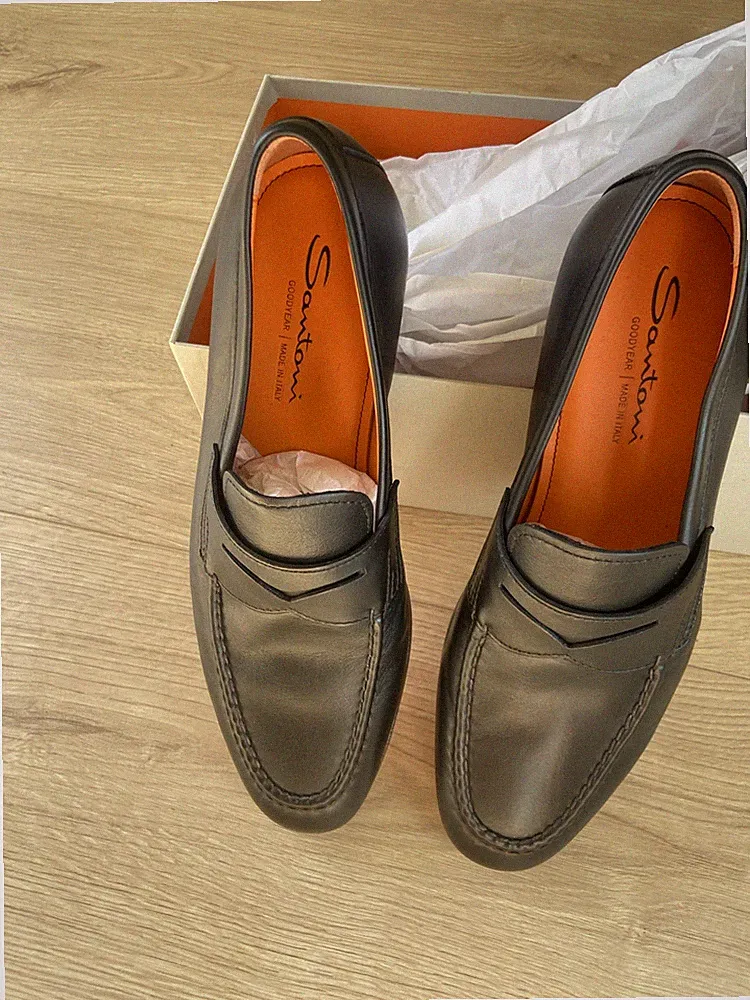 Santoni Schwarze Penny-Loafer für Herren aus Leder US 9,5