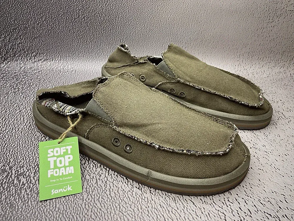 Sanuk Herren Vagabond St Hanf Grün Khaki Schuhe Größe US 11 UK 10 EU 44