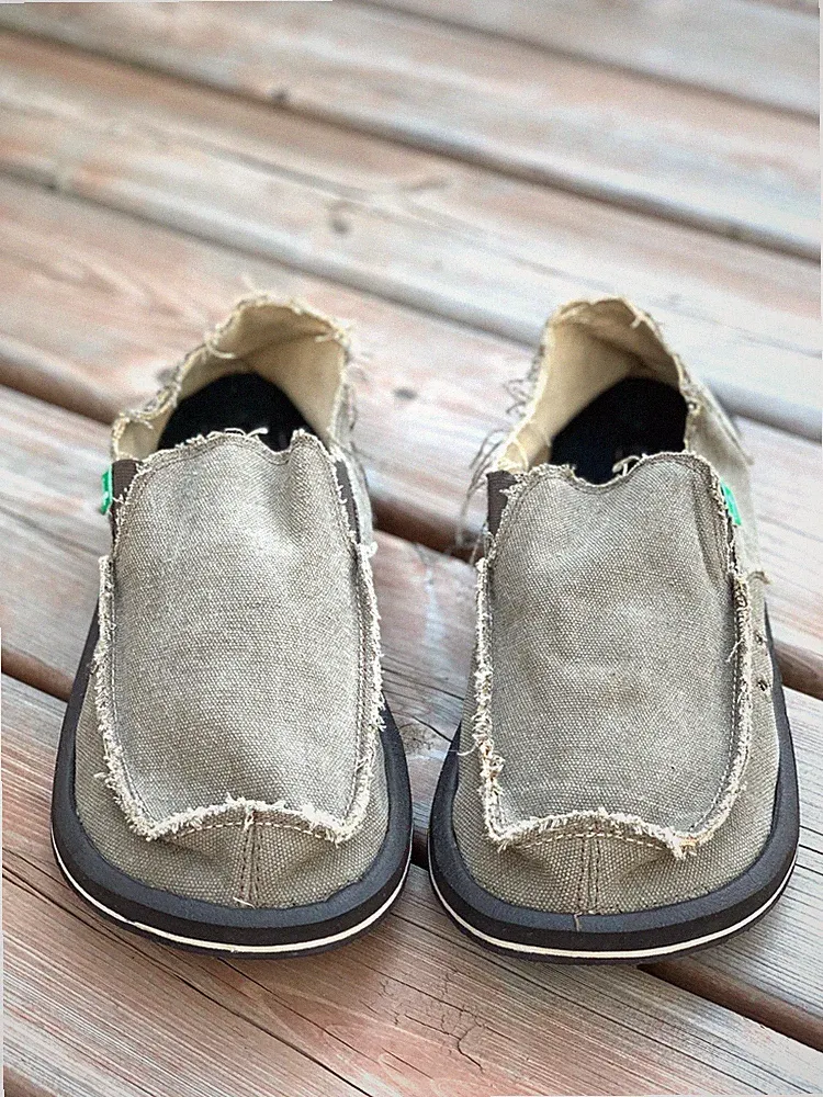 Sanuk Sidewalk Surfer Shoes Mens 11 Khaki Woven Slip On Vagabond Casual Loafers