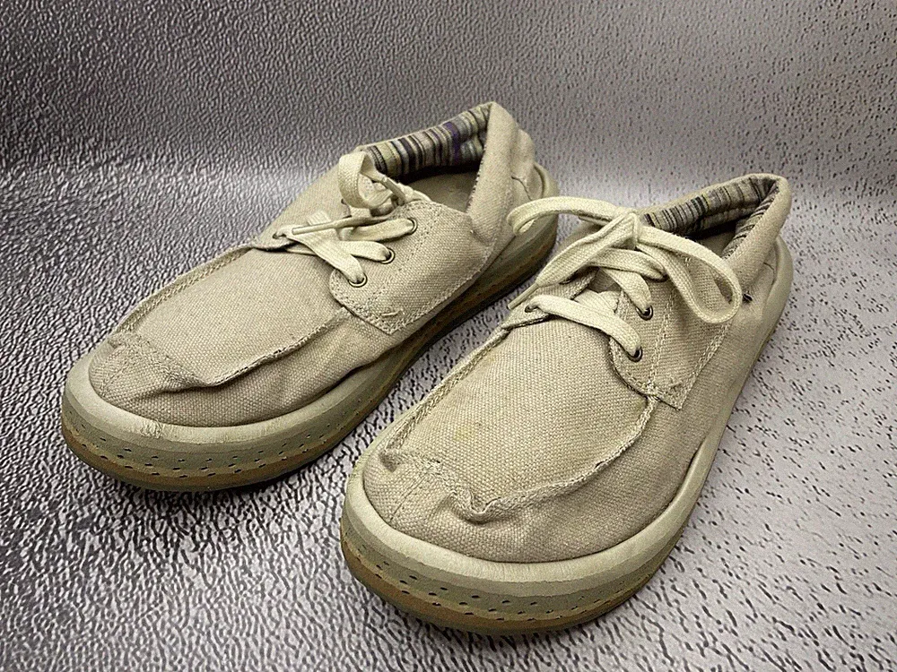 Sanuk SKUNER AEROKUSH Beige Hanfschaum Schuhe Herren Größe US 9 UK 8