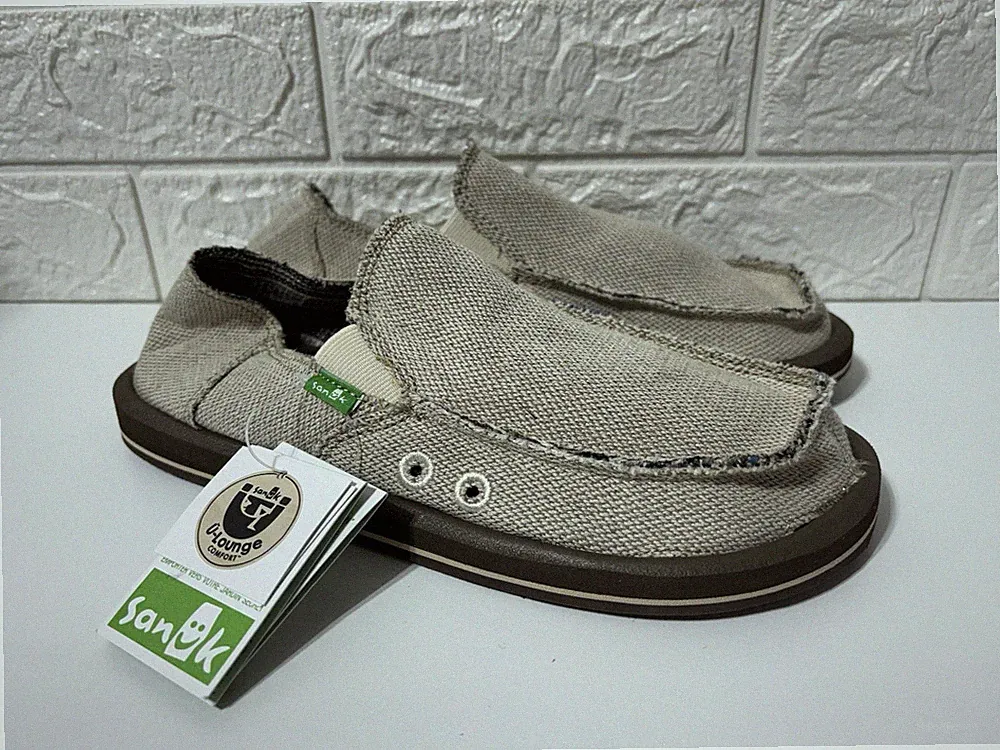 Sanuk SMF1010 Hemp Slip-On Loafer Shoes Natural Beige Men's 7