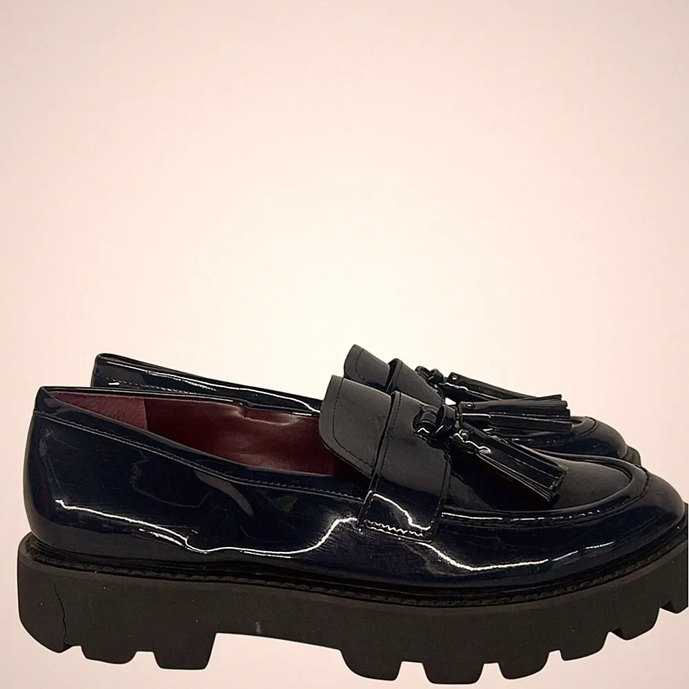 Sarto Sz9.5 Mitternachtsblaue Loafer Mit Quaste Slip-On Preppy Lackleder Balinna