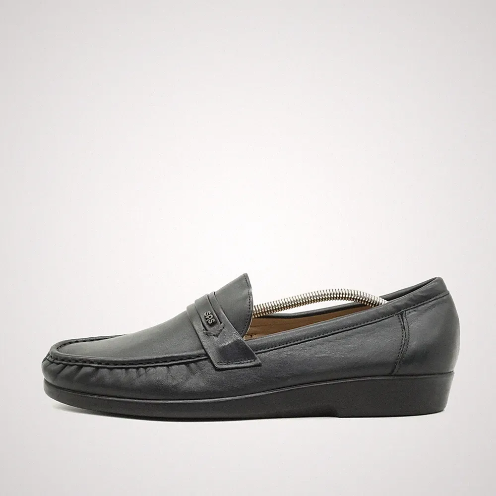 SAS Herren Slipper EU 45,5 Penny Loafer Schwarz Leder Handgenäht Mokassin