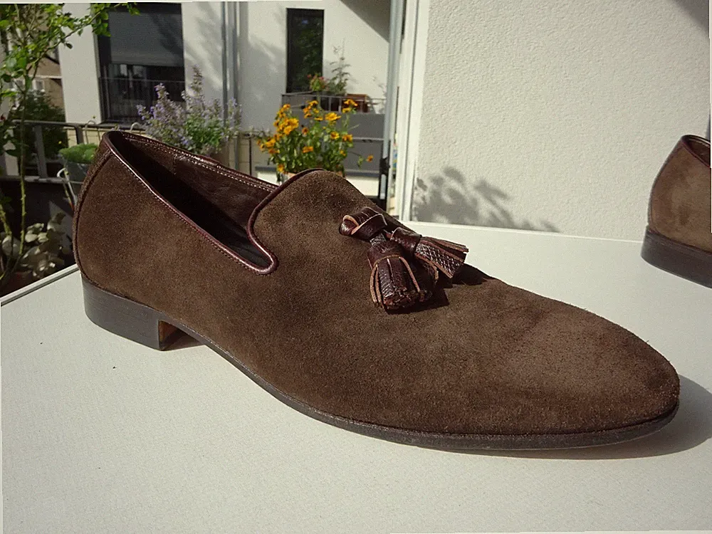 SCAROSSO Herren Goodyear Schuhe Loafer Wildleder Braun Italy Gr.41 TOP