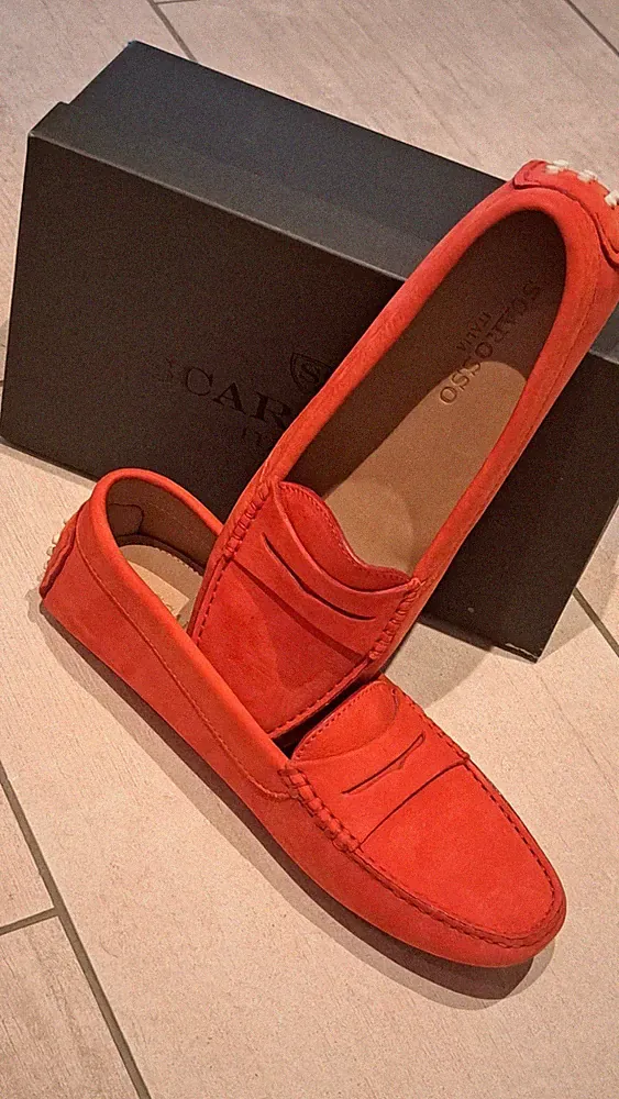 SCAROSSO Loafer Mokassins 41 Rot Leder Made in Italy Luxus Slipper Driving Shoes