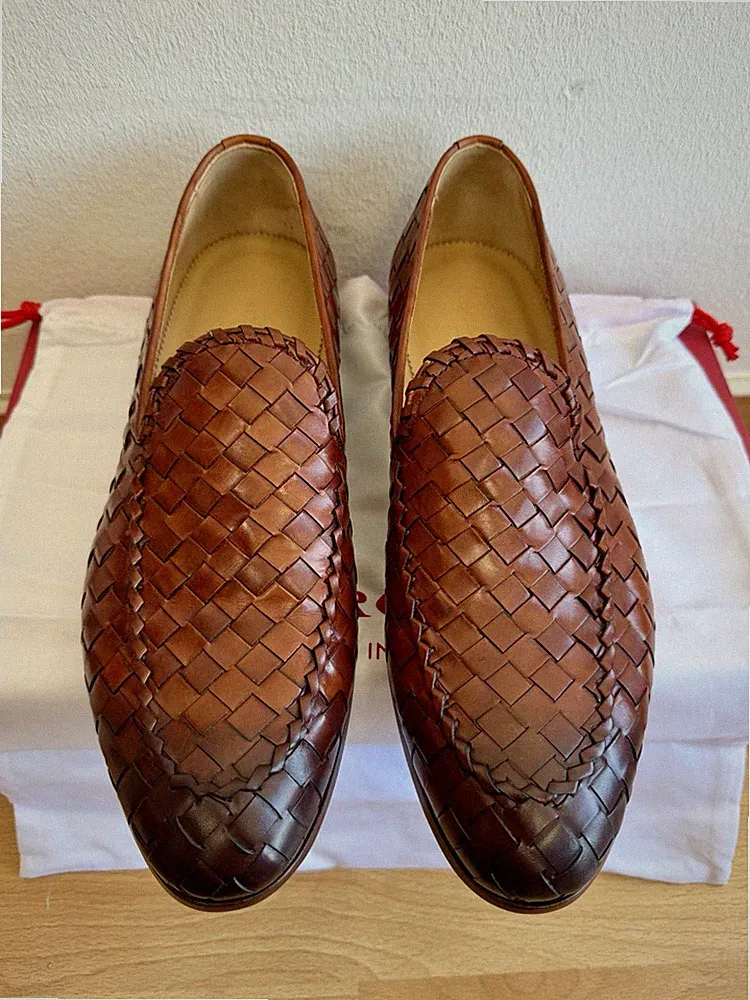 SCAROSSO Vittorio Loafer Gr42,5 Cognac Braun Kalbsflechtleder Slipper Herren NEU