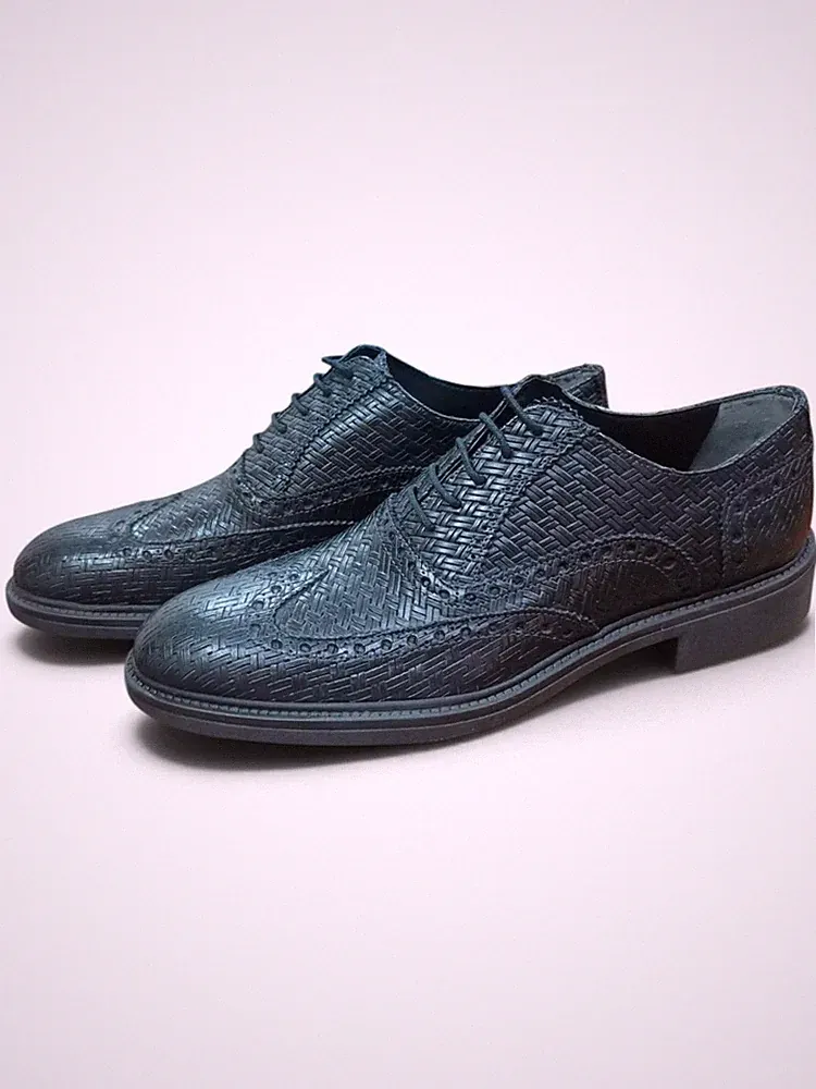 Schnürschuhe Herren geflochtenes Leder schwarz - Francesine Brogue Made in Italy