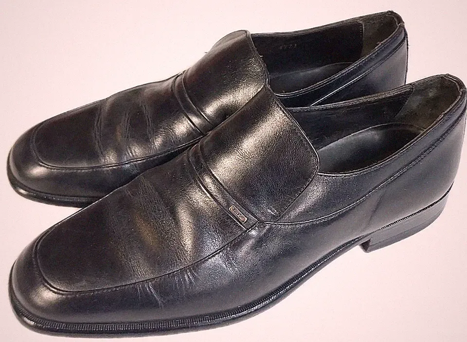 Schöne handgefertigte Loake schwarze Leder Penny Loafer elegante Schuhe UK 7,5