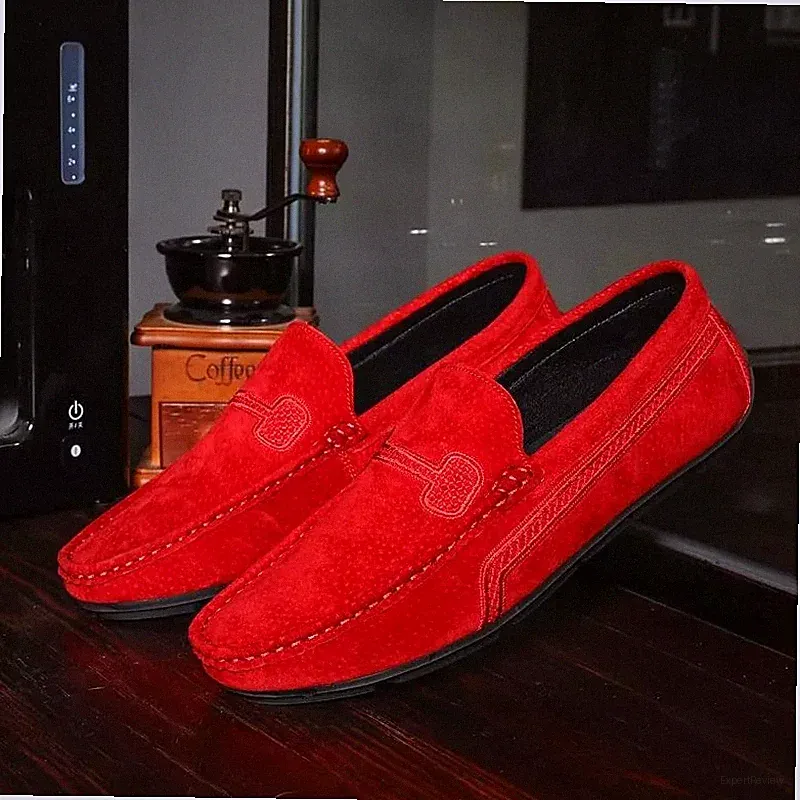 Schuhe Halbschuhe Herren einfarbig bequem rot Wildleder Kunstleder 15F75
