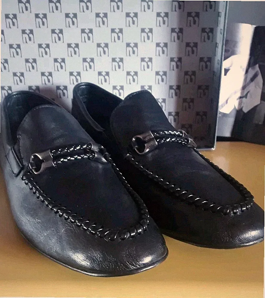 Schuhe Halbschuhe Leder schwarz mit Klemme im GUCCI-Stil - Größe 46