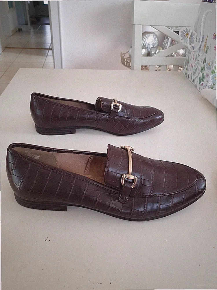 Schuhe, Loafer, Damen, Gr. 39, Reptilprägung Braun, Stil Sliper