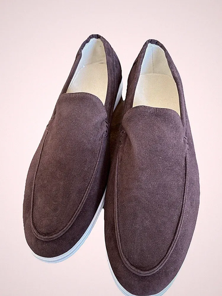 Schuhe Slipper 47 Loafer Halbschuhe Braun Velours Neu Sommer Dunkelbraun