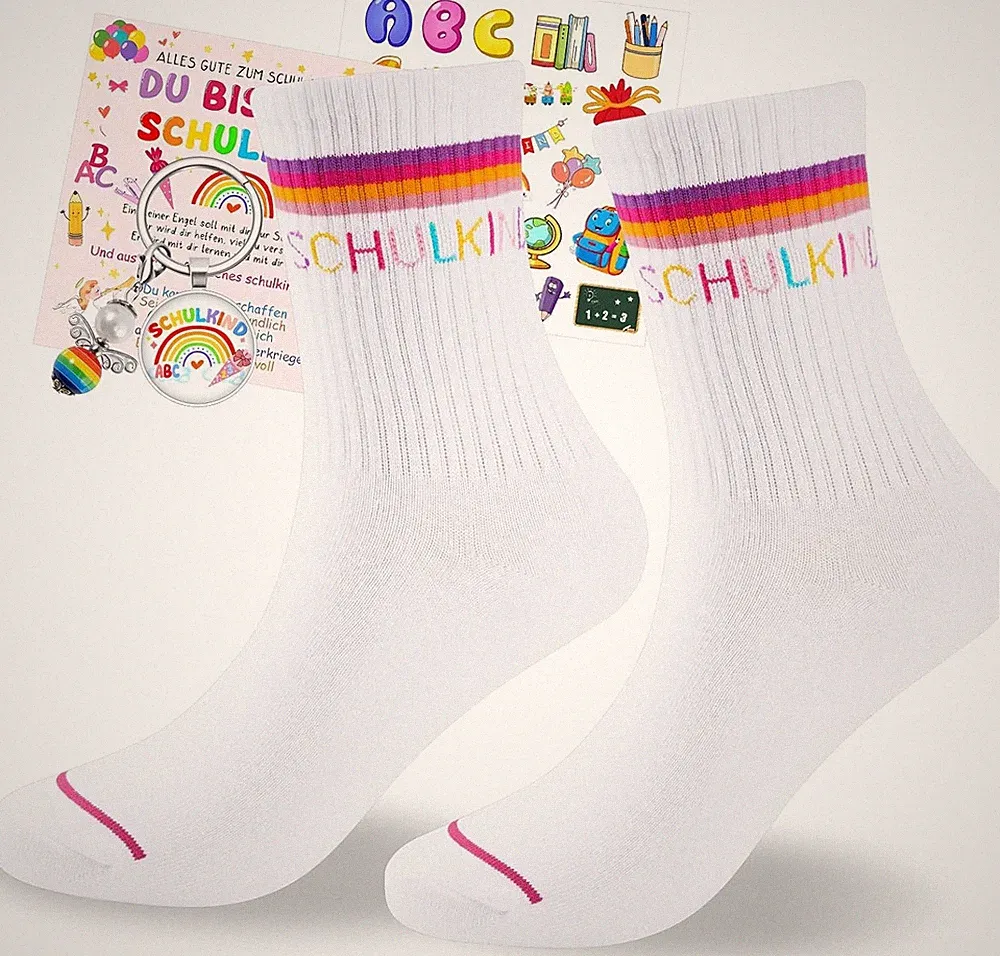 Schulkind Socken Mädchen Baumwolle 25-36, Socken Schulkind 2025, Einschulung