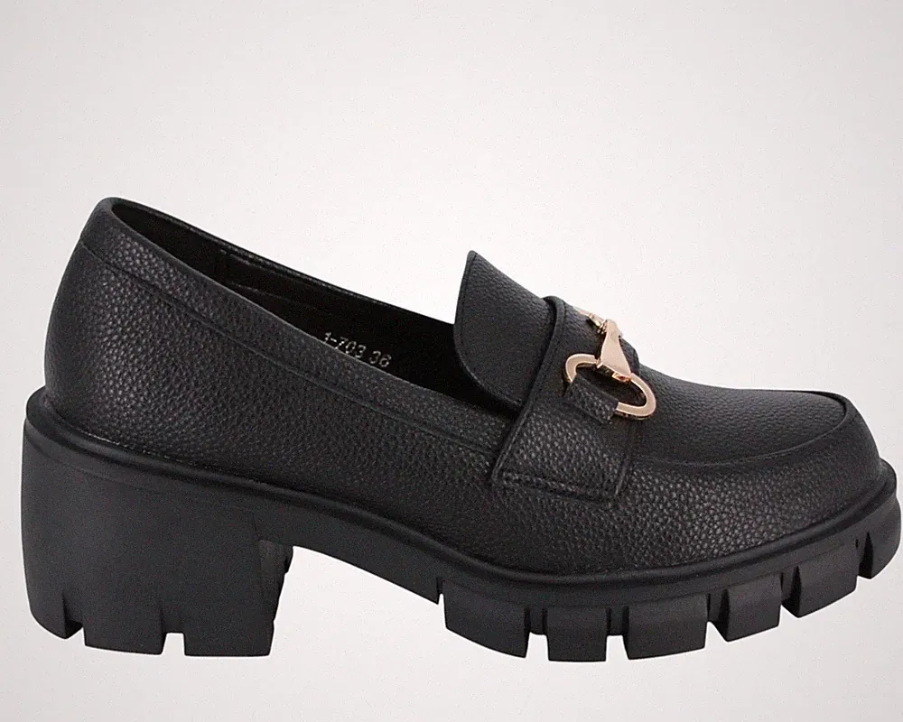 SCHWARZE 6 CM HIGH HEEL LOAFERS DAMENSCHUHE NIEDRIGE HALBSCHUHE