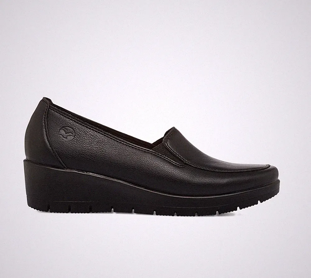 Schwarze Damen Halbschuhe mit Keilabsatz Fly Flot