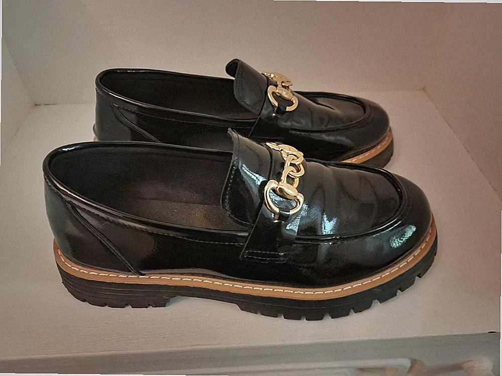 Schwarze Damen Loafer mit dicker Sohle Gr.43