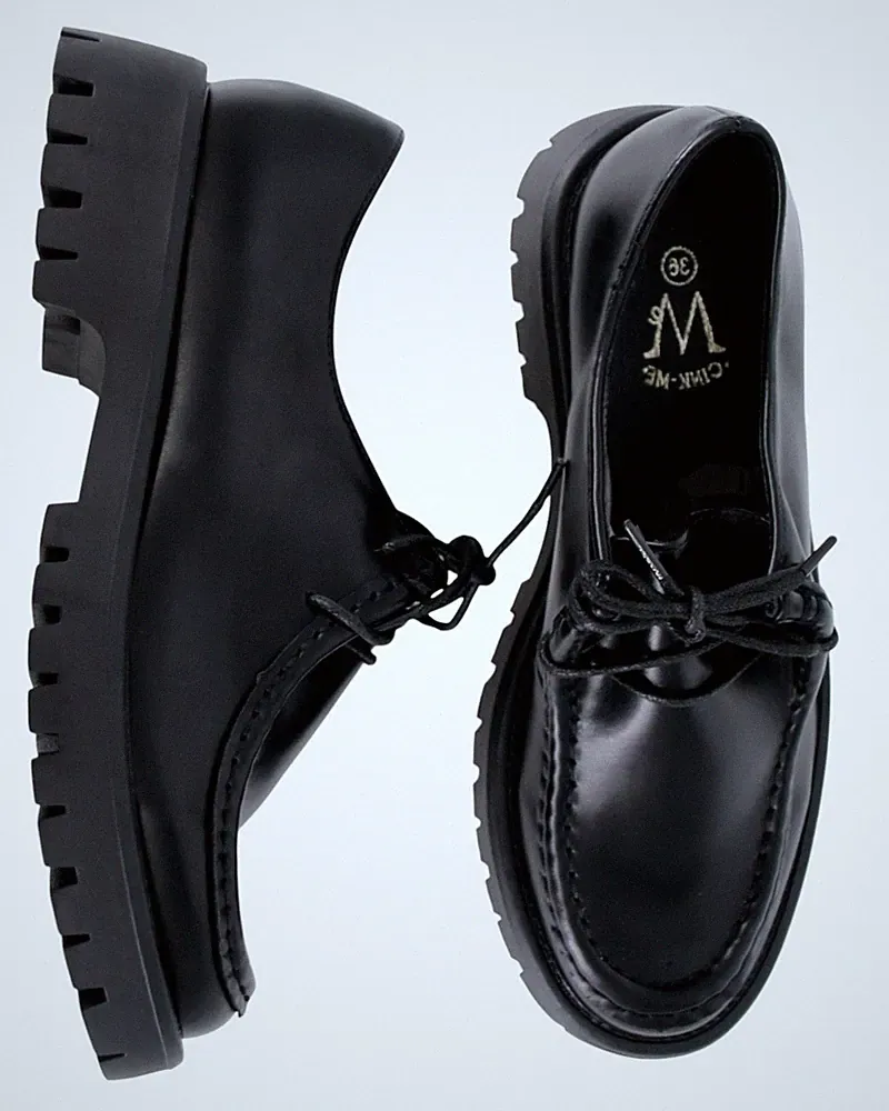 SCHWARZE HALBSCHUHE MIT 3,5 CM ABSATZ LOAFERS SCHNÜRSCHUHE DAMEN