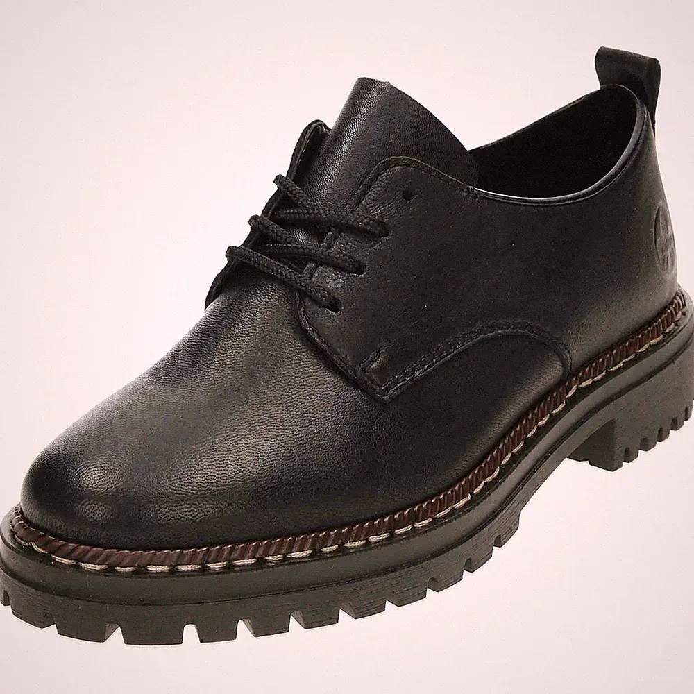 Schwarze Leder Schuhe Schnürschuhe flach klobig bequem Freizeit Schule UK 7,5 / EU 41